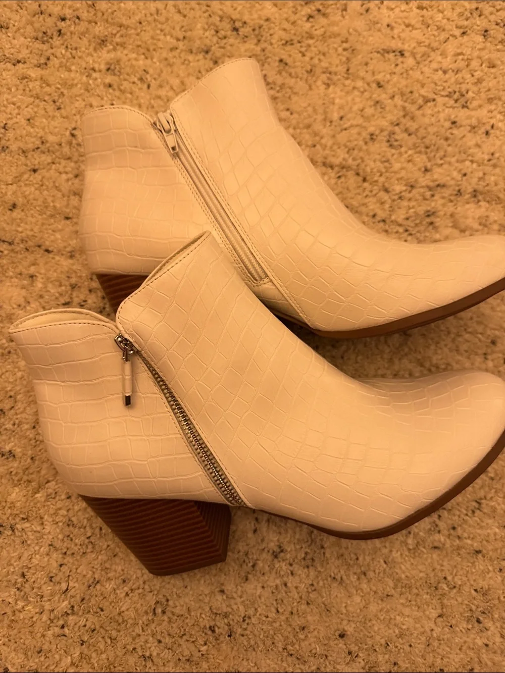 Style & Co. Cream Croc-Embossed Ankle Booties
